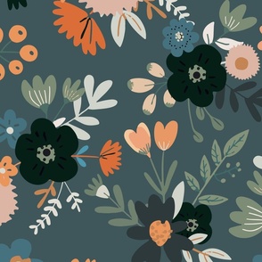 Flat Shapes Floral - Moody Forest - Large Scale