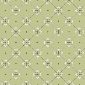 Simone: Olive Green Tiled Floral, Small Scale Diagonal Botanical