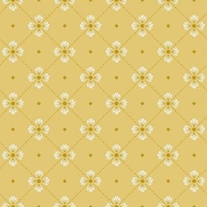 Simone: Gold Tiled Floral, Small Scale Diagonal Botanical