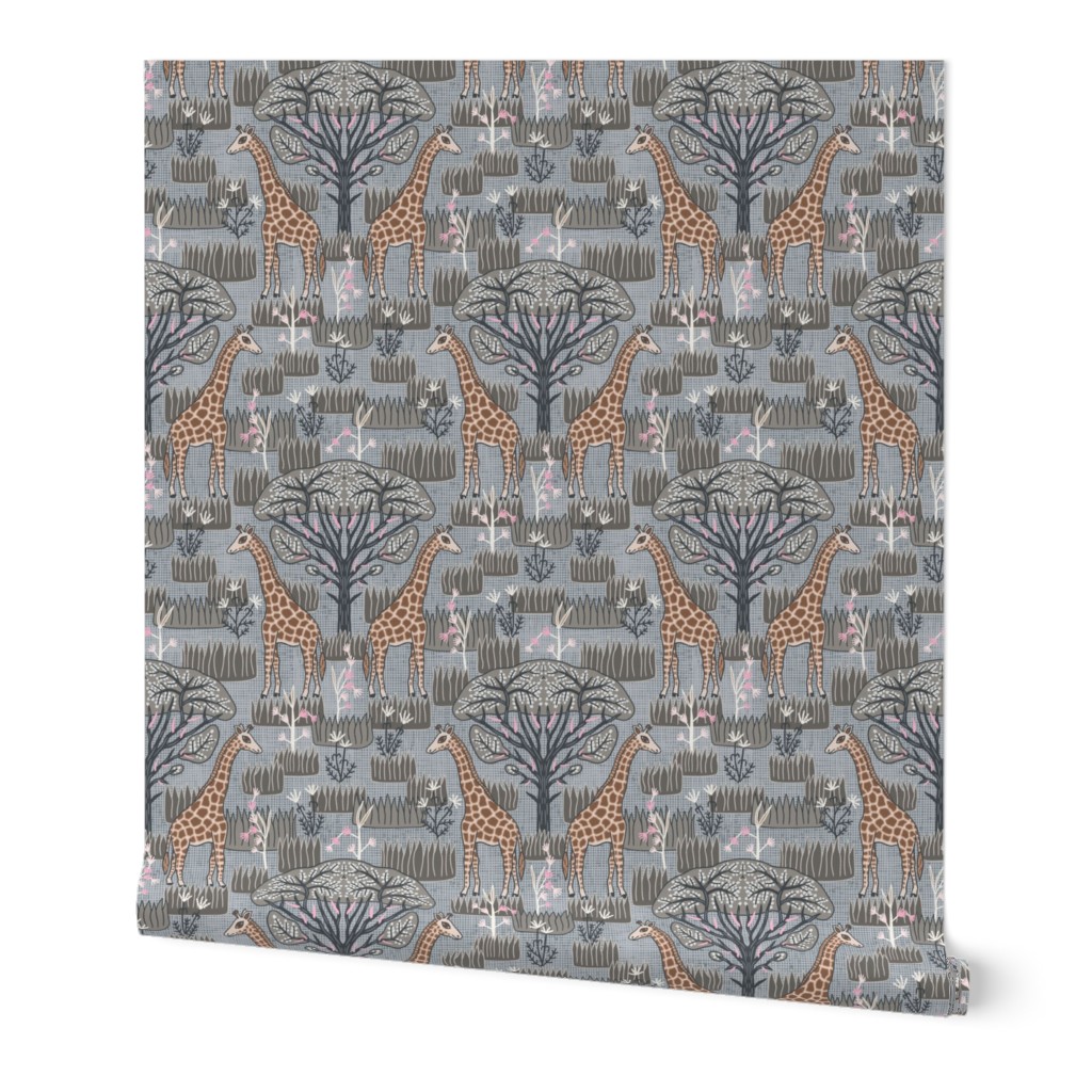 Giraffe and Acacia Tree (12") - grey