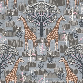 Giraffe and Acacia Tree (18") - grey