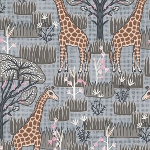 Giraffe and Acacia Tree (24") - grey