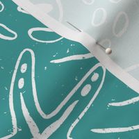 Seashore sea shells and creatures outline teal