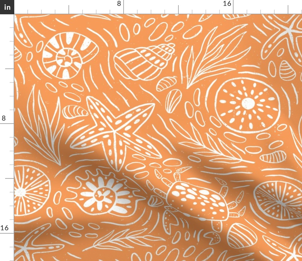 Seashore sea shells and creatures outline orange