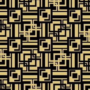 Mid Century Modern Black Gold Geometric Bohemian Squares 