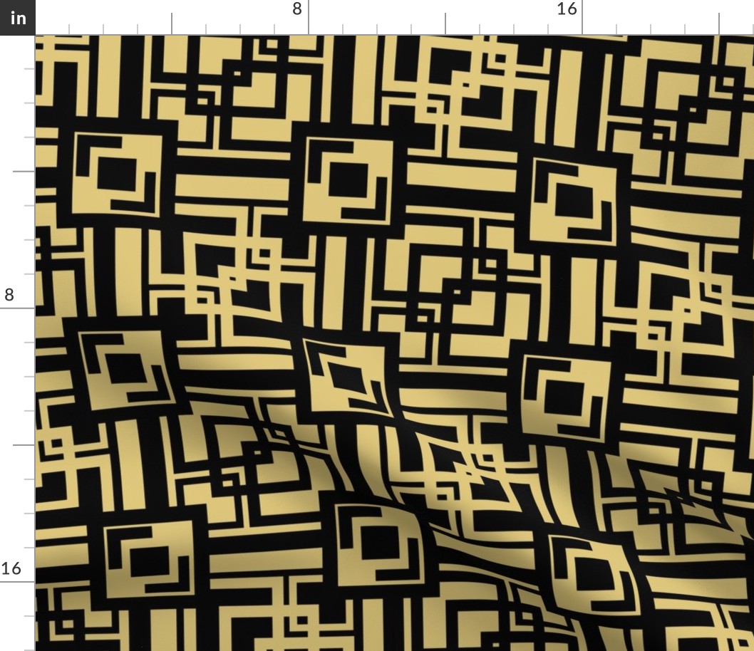 Mid Century Modern Black Gold Geometric Bohemian Squares 