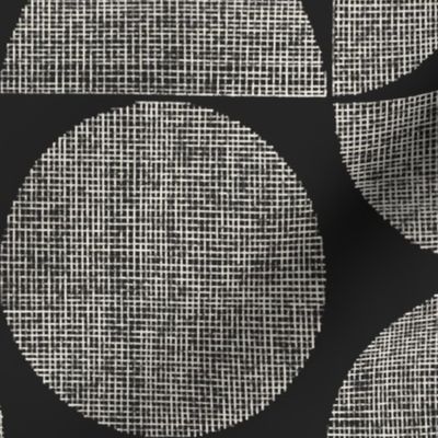 Black and White Bauhaus Geometric with hand drawn textured lines - creamy white_ raisin black