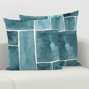 Textured and Tonal Wallpaper - Blue Green Watercolor Ink Patchwork Painting Tile Design