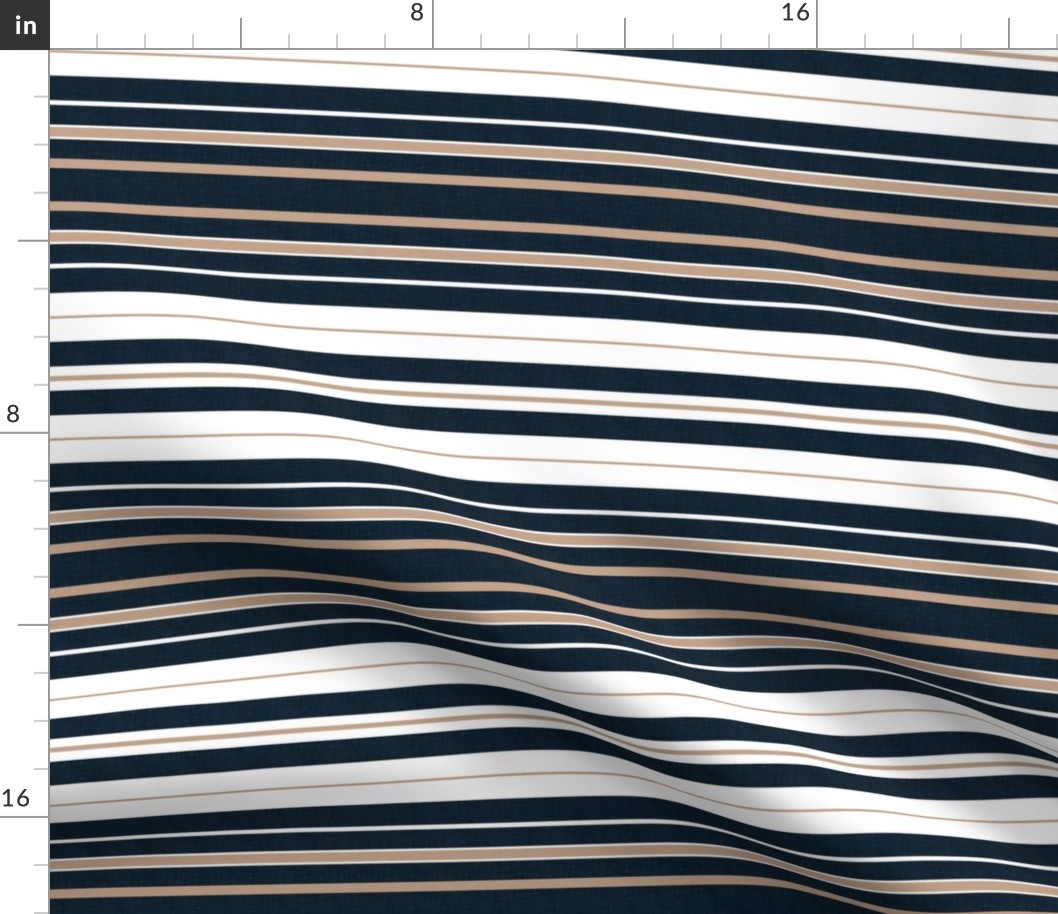 Classic Geometry - Navy Blue, Beige and White Stripes / Medium