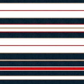 Classic Geometry - Navy Blue, Red, Beige and White Stripes / Large
