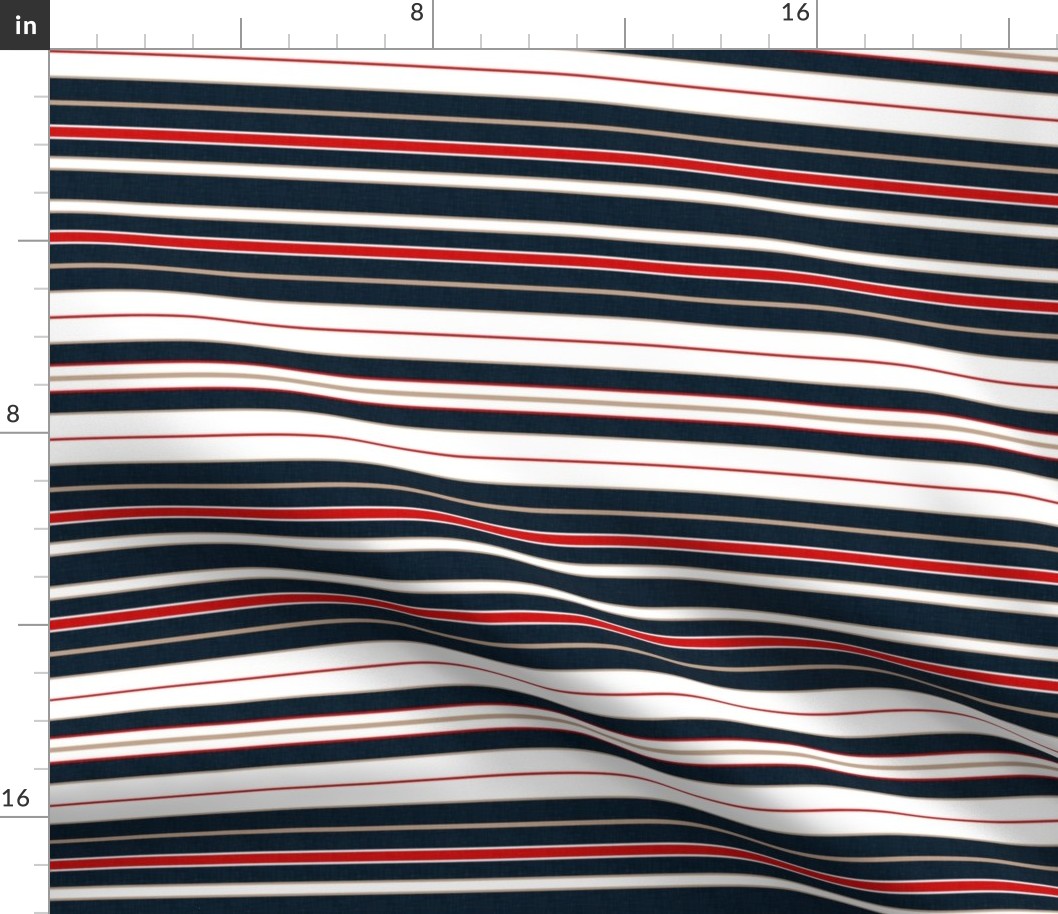 Classic Geometry - Navy Blue, Red, Beige and White Stripes / Medium
