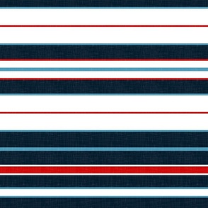 Classic Geometry - Navy Blue, Sky Blue, Red and White Stripes / Large