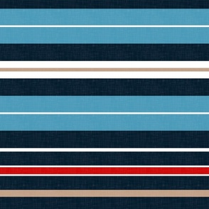Classic Geometry - Bold Stripes in Navy Blue, Sky Blue, Red, Beige and White / Large