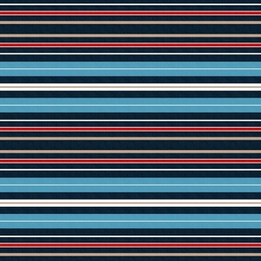 Classic Geometry - Bold Stripes in Navy Blue, Sky Blue, Red, Beige and White / Medium