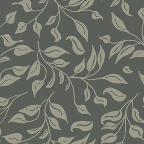 Vines and Leaves in Olive Green with Evergreen Background | Nature Inspired Pattern | Wisteria Vines and Leaves