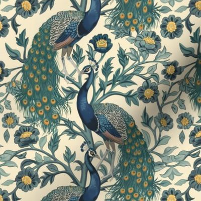 Victorian Cream Peacocks