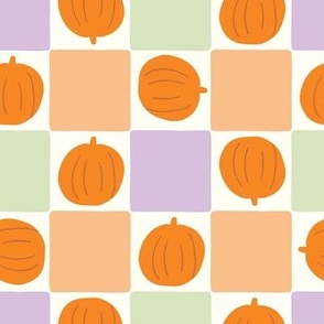 Halloween Orange Green Purple Pumpkin Checkerboard