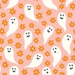 Halloween Ghosts and Flowers on Pink