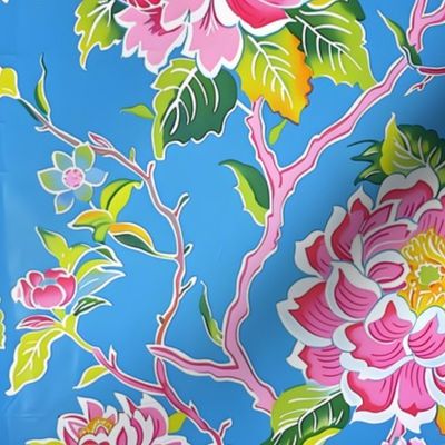 Chinoiserie peonies in pink and blue