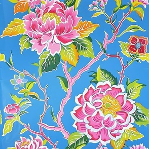 Chinoiserie peonies in pink and blue