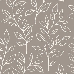 Vintage Vines | Large Scale | Medium Brown, Warm Cream | hand drawn botanical leaves