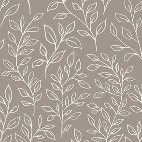 Vintage Vines | Medium Scale | Medium Brown, Warm Cream | hand drawn botanical leaves