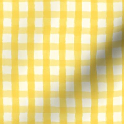 12” repeat yellow and off white hand painted watercolour gingham with faux woven texture