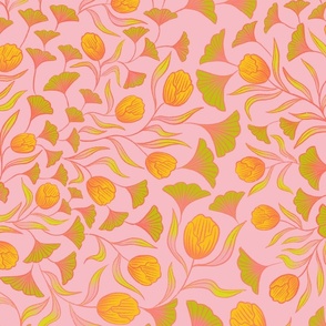 Dainty Flowers | Blush Pink | Golden Tulips