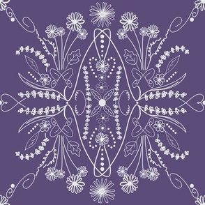 White on purple delicate floral vintage