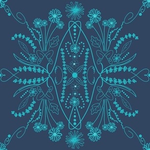 Turquoise and blue delicate floral vintage 