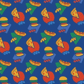 fun pizza hamburger hot dot primary blue