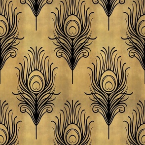 THE GATSBY COLLECTION - ART DECO PEACOCK FEATHER ON GOLD PATINA