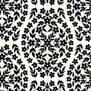 Floral Damask Cottagecore Black on White