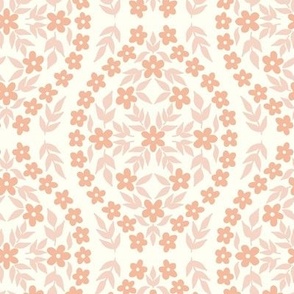 Floral Damask Cottagecore Pink on White