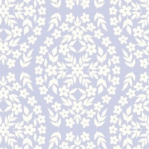 Floral Damask Cottagecore White on Lavender