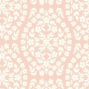 Floral Damask Cottagecore White on Pink