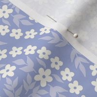 Floral Damask Cottagecore White on Periwinkle Blue