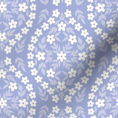 Floral Damask Cottagecore White on Periwinkle Blue