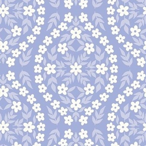 Floral Damask Cottagecore White on Periwinkle Blue