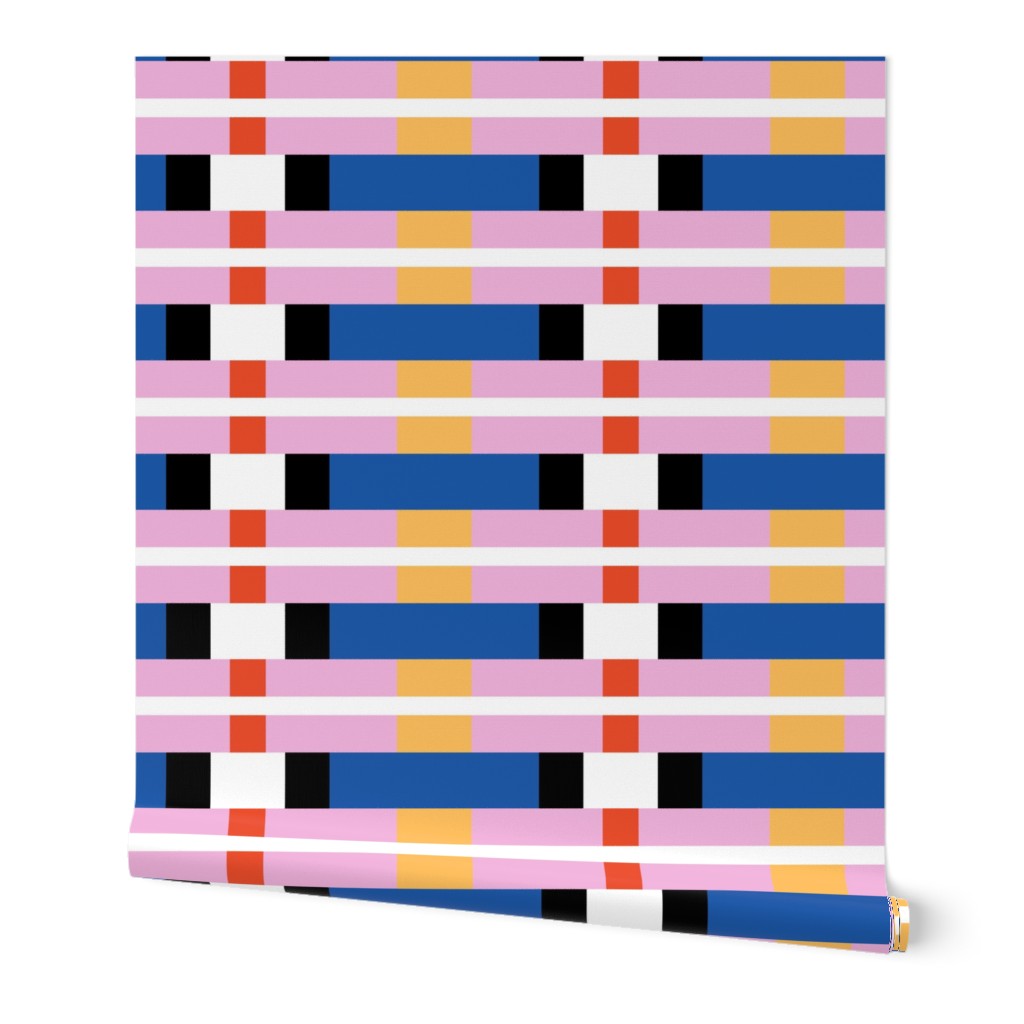 HouseofMay-joyful horizontal stripes blue jonquil blush vermilion white black blocks jumbo