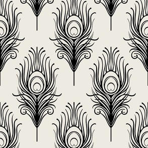 THE GATSBY COLLECTION - ART DECO PEACOCK FEATHER IN BLACK ON WHITE