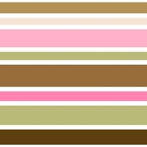 Preppy Stripes // Horizontal // Pink, Green, Brown, White // V2 // Medium Scale - 800 DPI