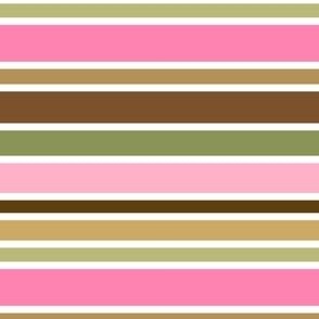 Preppy Stripes // Horizontal // Pink, Green, Brown, White // V3 // Very Small Scale - 1600 DPI