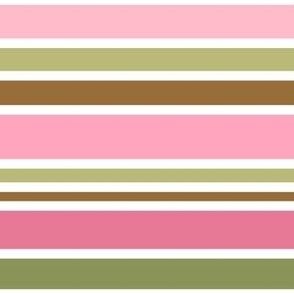 Preppy Stripes // Horizontal // Pink, Green, Brown, White // V4 //  Small Scale - 1200 DPI
