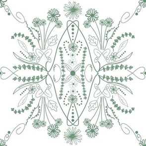 Green on white delicate floral vintage