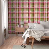 Modern Preppy Gingham // Pink, Green, Brown, White // V1 // Very Large Scale - 343 DPI