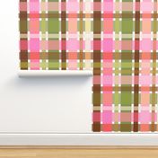 Modern Preppy Gingham // Pink, Green, Brown, White // V1 // Very Large Scale - 343 DPI