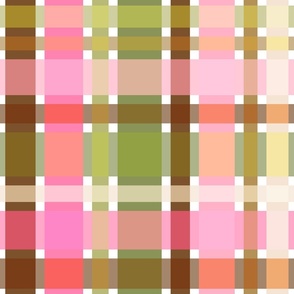 Modern Preppy Gingham // Pink, Green, Brown, White // V1 // Very Large Scale - 343 DPI