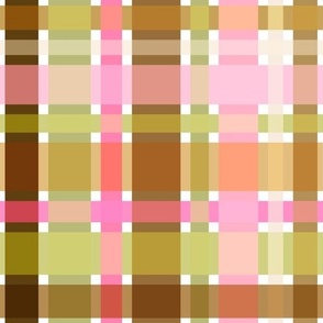 Modern Preppy Gingham // Pink, Green, Brown, White // V2 // Medium Scale - 686 DPI