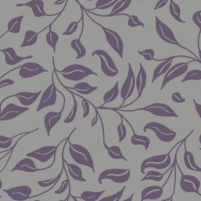 Vines and Leaves in Purple with Silver Gray Background | Nature Inspired Pattern | Wisteria Vines and Leaves